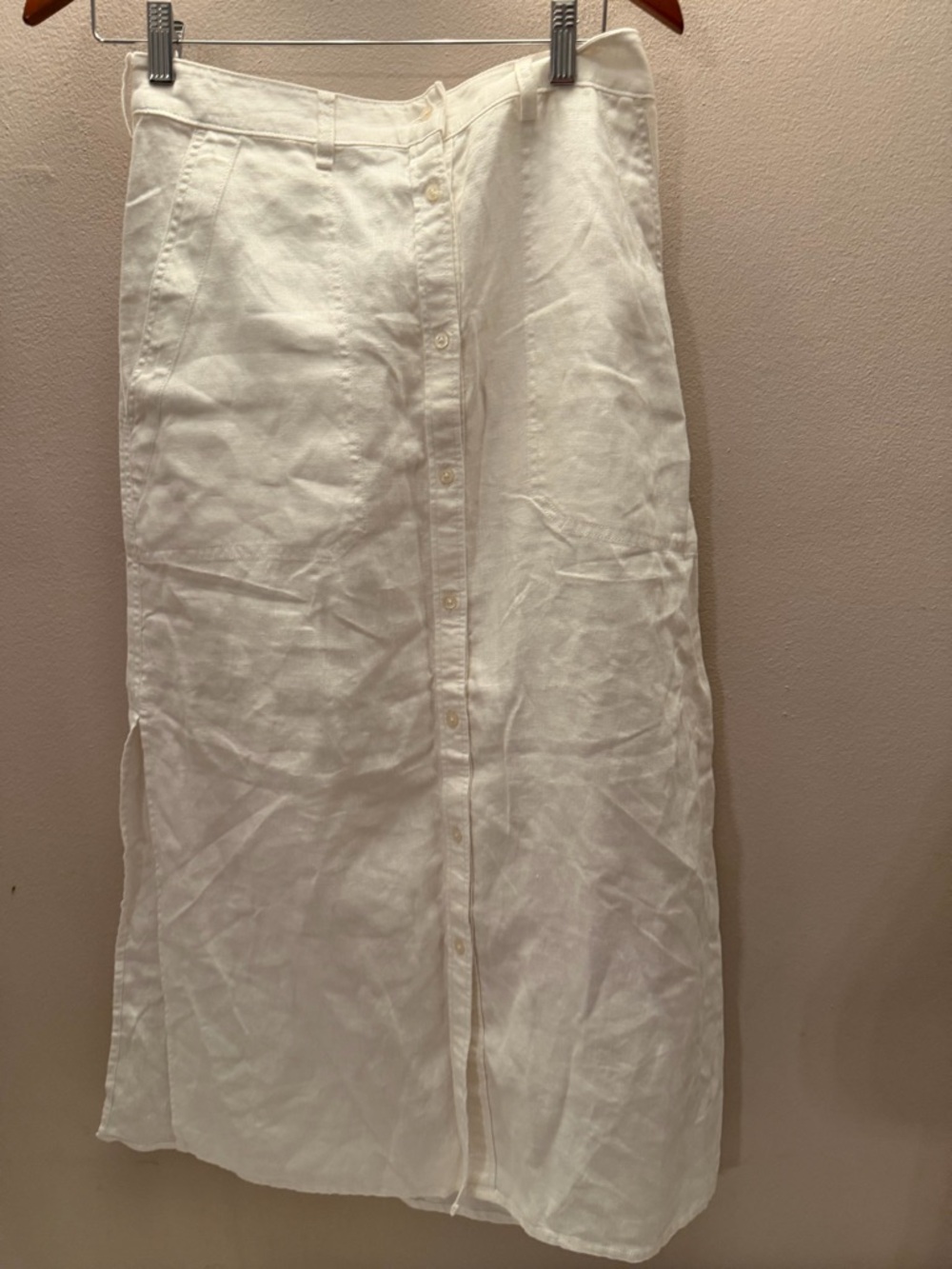 Lauren Ralph Lauren White Linen Button Front Maxi Skirt Side Slit Womens 0 - Picture 4 of 7